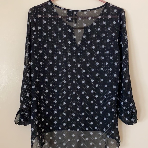 NEW DIRECTIONS POLKA DOT SHEER LONG SLEEVE BLOUSE PETITE MEDIUM BLACK AND WHITE - Picture 6 of 10